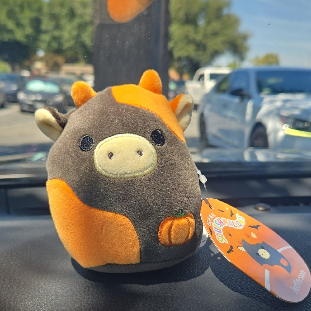 Jefferson The Orange And Black Cow With Pumpkin Squishmallow